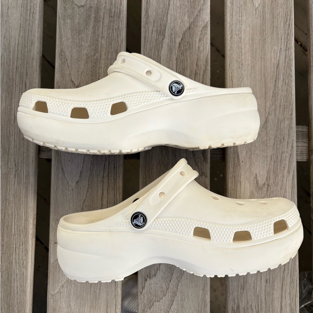 CROCS Women's Creamy White Platform Clogs - size w8